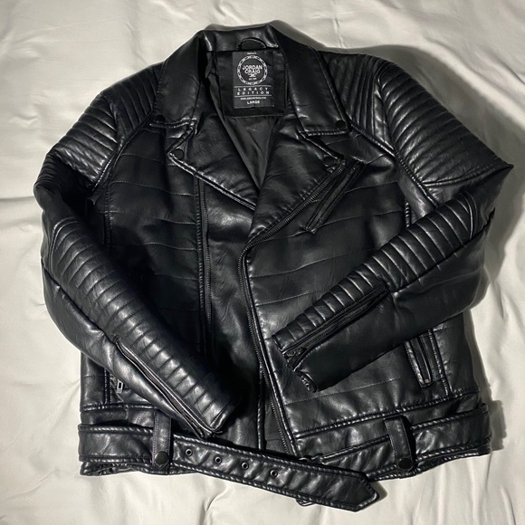 Jordan Craig large black leather jacket 